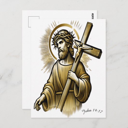 イエス運様の金ゴールドは恵みをもって十字架 ポストカード (正面/裏面)