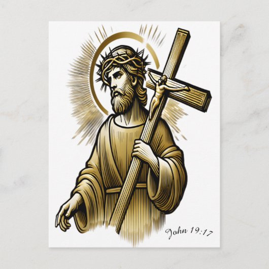 イエス運様の金ゴールドは恵みをもって十字架 ポストカード (正面)