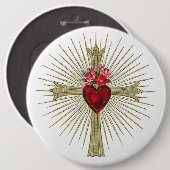 イエス金ゴールドクロス赤いハートとバララブ 缶バッジ (正面&裏面)