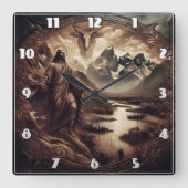 イエス・アミンスト山と川の自然 スクエア壁時計 (正面)