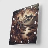 イエス・アミンスト山と川の自然 スクエア壁時計 (傾斜)