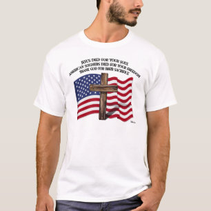 イエス・キリストおよびアメリカの兵士の険しい十字米国… Tシャツ