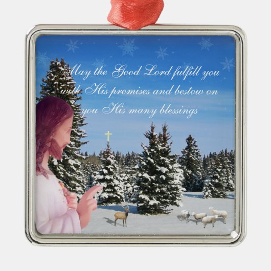 イエス・キリストおよびヒツジ メタルオーナメント (正面)