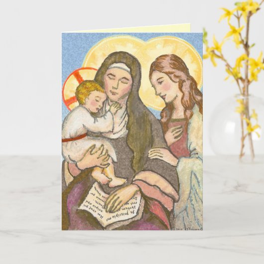 イエス・キリストおよびメリー挨拶状が付いているSt Ann カード (黄色い花)