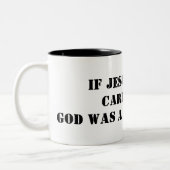 イエス・キリストがあったら大工の神は鉄工でした ツートーンマグカップ (左)