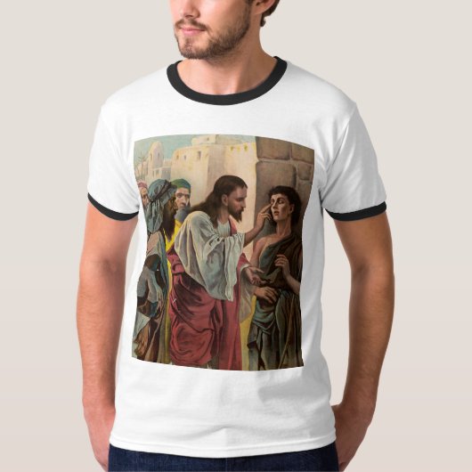 イエス・キリストが盲目の男を癒す Tシャツ (正面)