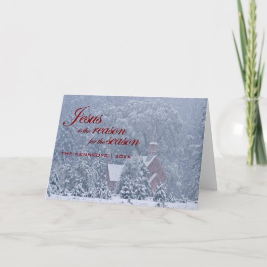 イエス・キリストこの季節-吹雪のヨセミテのチャペル シーズンカード (正面)