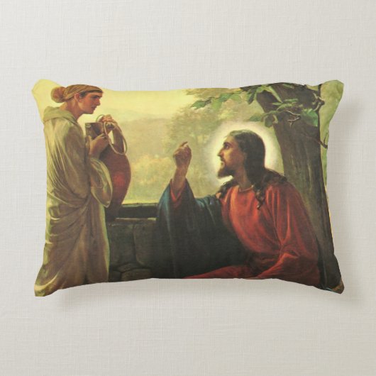 イエス・キリストとサマリアの善き人 井戸で アクセントクッション (正面)