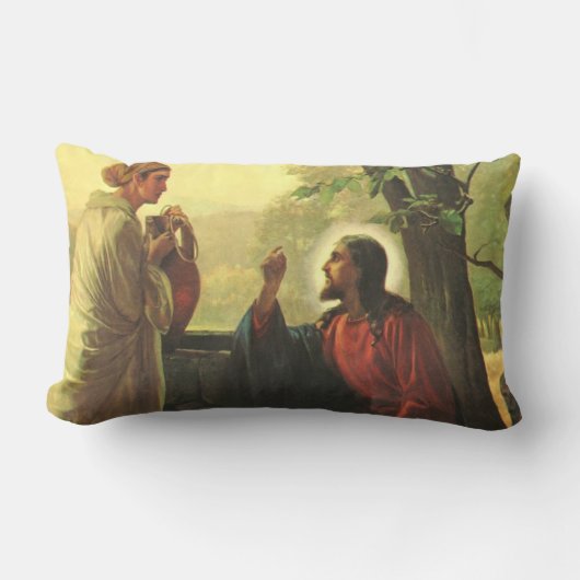 イエス・キリストと井戸にいる良きサマリア人 ランバークッション (正面)