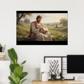イエス・キリストと子羊の壁掛けアート|良い羊飼い ポスター (ホームオフィス)