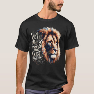 イエス・キリストによって私はすべてのことを成し遂げる 雄ライオン L Tシャツ