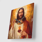 イエス・キリストのイメージの美しい宗教神聖なハート スクエア壁時計 (傾斜)