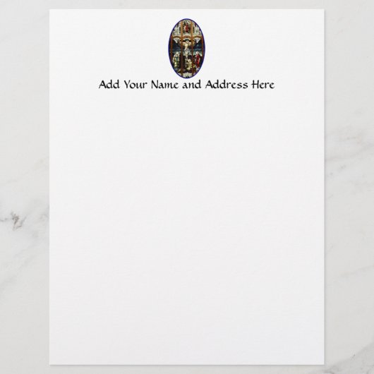 イエス・キリストのステンドグラス窓のはりつけ レターヘッド (正面)