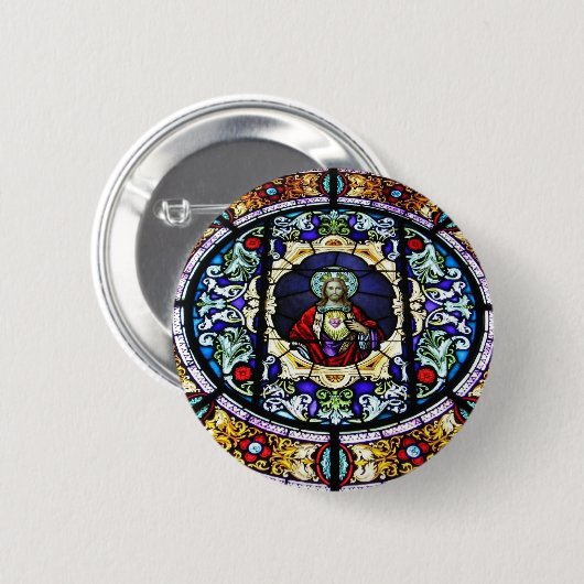 イエス・キリストのステンドグラス窓の神聖なハート 缶バッジ (正面&裏面)