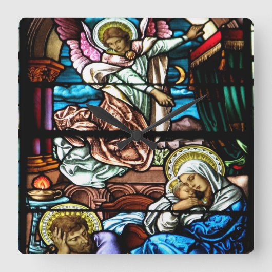 イエス・キリストのステンドグラス窓の誕生 スクエア壁時計 (正面)