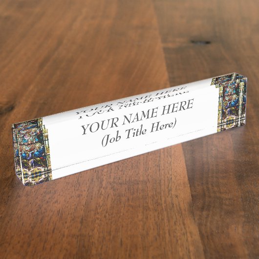 イエス・キリストのステンドグラス窓の誕生 デスクネームプレート (側面)