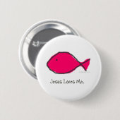 イエス・キリストのピンクの魚 缶バッジ (正面&裏面)