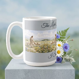 イエス・キリストの優しい羊飼い 野の花の水彩画 コーヒーマグカップ