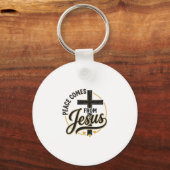 イエス・キリストの十字架Tシャツ 平和はイエスから キーホルダー (正面)