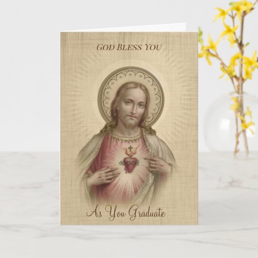 イエス・キリストの宗教卒業の神聖なハート カード (黄色い花)