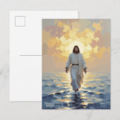 イエス・キリストの水上歩行 オイルアート ポストカード – 信仰 (正面/裏面)