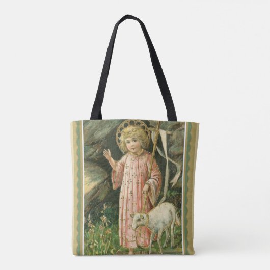 イエス・キリストの男の子の子供の十字の子ヒツジのイースター花 トートバッグ (裏面)