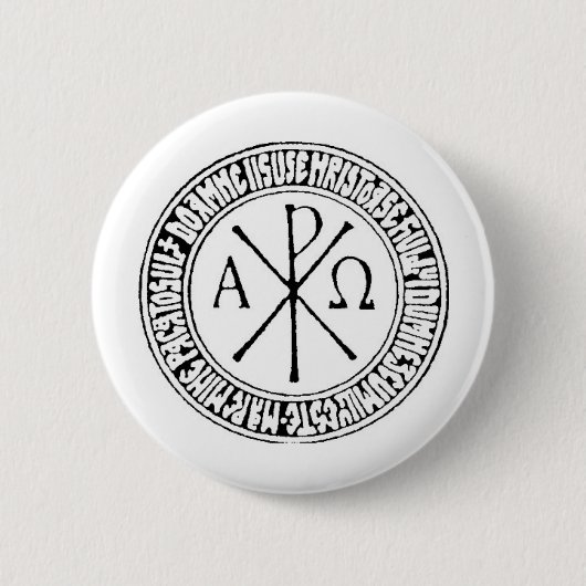 イエス・キリストの祈りの言葉を持つルーマニア語Christogram 缶バッジ (正面)