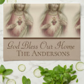 イエス・キリストの神の神聖なハートは私達の家を賛美します キッチンタオル (折り畳み)