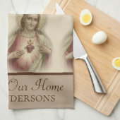 イエス・キリストの神の神聖なハートは私達の家を賛美します キッチンタオル (四つ折り)