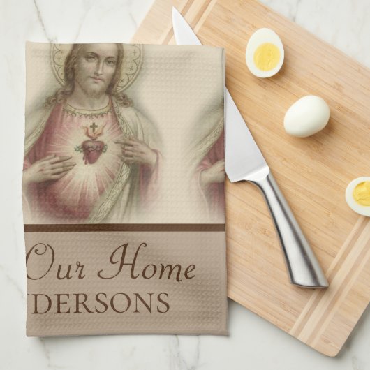 イエス・キリストの神の神聖なハートは私達の家を賛美します キッチンタオル (四つ折り)