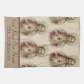 イエス・キリストの神の神聖なハートは私達の家を賛美します キッチンタオル (横)