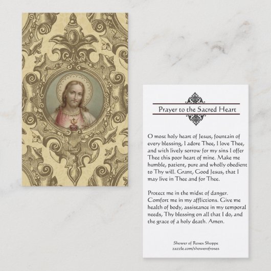 イエス・キリストの神聖なカードの神聖なハートへの祈りの言葉 名刺 (正面/裏面)