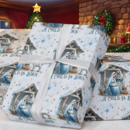 イエス・キリストの誕生をカスタマイズできるクリスマスギフト ラッピングペーパー