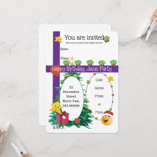 イエス・キリストの誕生日おめでとう 招待状 (正面/裏面インサイチュ)