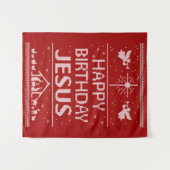 イエス・キリストの誕生日 クリスマス ニット 宗教 レッド タペストリー (正面(横))