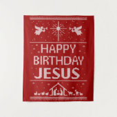 イエス・キリストの誕生日 クリスマス ニット 宗教 レッド タペストリー (正面)