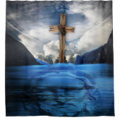 イエス・キリストの谷によって鎖でつながれる十字 シャワーカーテン (正面)