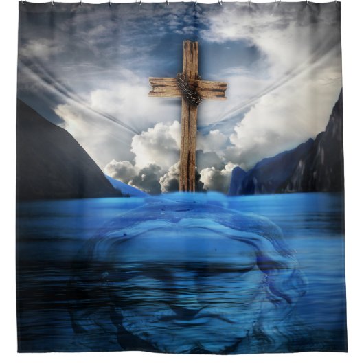 イエス・キリストの谷によって鎖でつながれる十字 シャワーカーテン (正面)