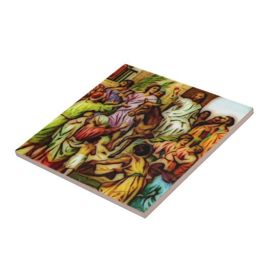 イエス・キリストはエルサレムにろばに乗ります タイル (側面)