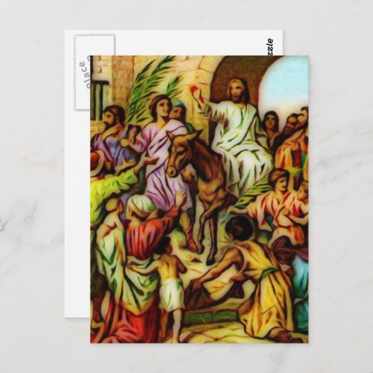 イエス・キリストはエルサレムにろばに乗ります ポストカード (正面/裏面)