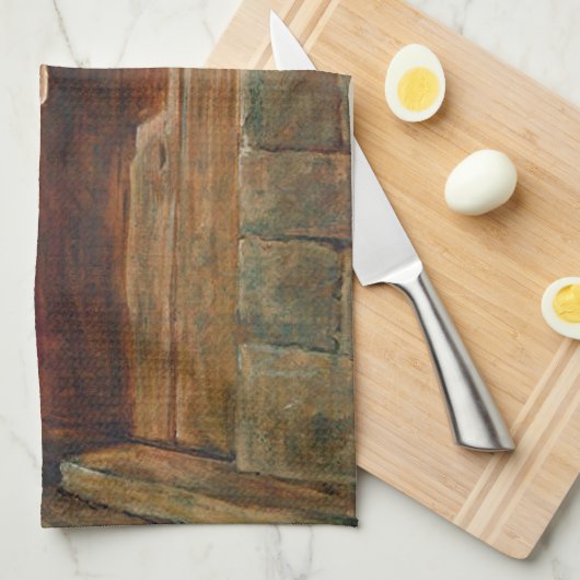 イエス・キリストはドアでたたきます キッチンタオル (四つ折り)