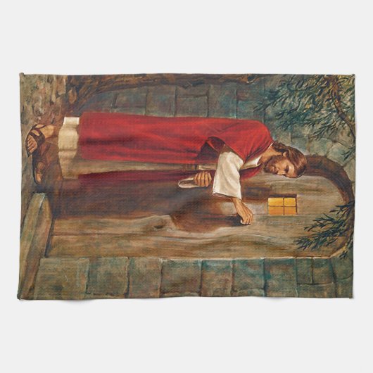 イエス・キリストはドアでたたきます キッチンタオル (横)