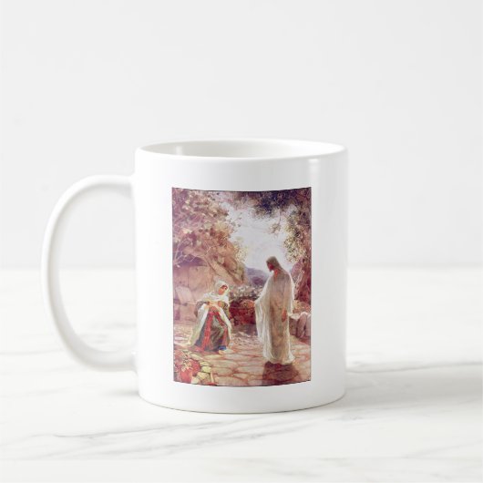 イエス・キリストはマグダラのマリアに現われます コーヒーマグカップ (左)