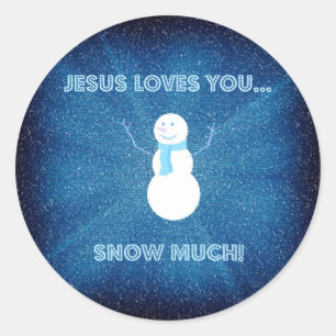 イエス・キリストは大いに雪が降ります愛します! キリスト教の雪だるま ラウンドシール