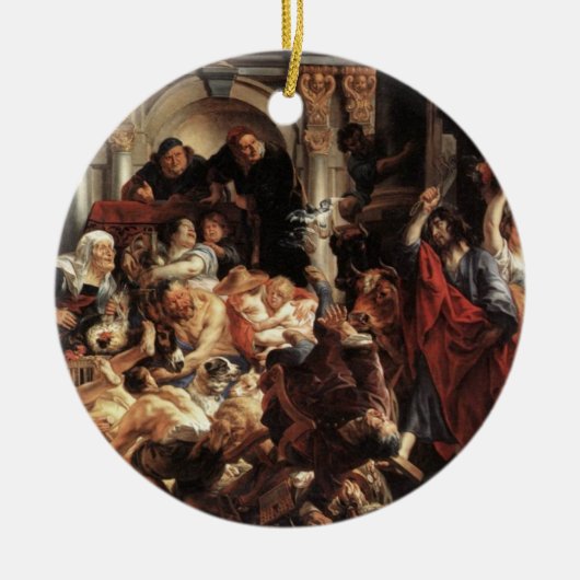 イエス・キリストは寺院Oから両替商を運転しました セラミックオーナメント (正面)