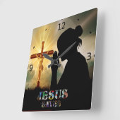 イエス・キリストは救います スクエア壁時計 (傾斜)