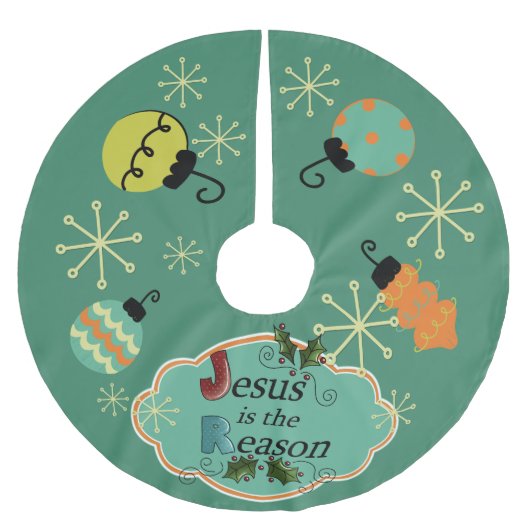 イエス・キリストは理由のクリスマスツリーのスカートです ブラッシュドポリエステルツリースカート (正面)