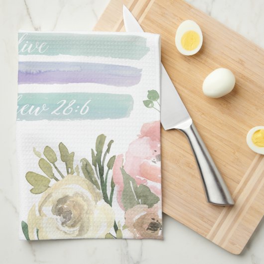 イエス・キリストは生きた水彩画の花柄タオルです キッチンタオル (四つ折り)