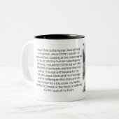 イエス・キリストは神- Jürgen Moltmannの人間の顔です ツートーンマグカップ (正面左)