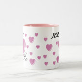 イエス・キリストは私を-ピンク愛します ツートーンマグカップ (中央)